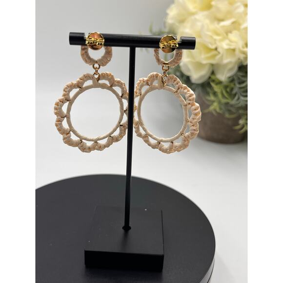 Shashi Anthropologie Off White Hand
Woven Raffia Hoop Door Knocker Earrings - Picture 3 of 8